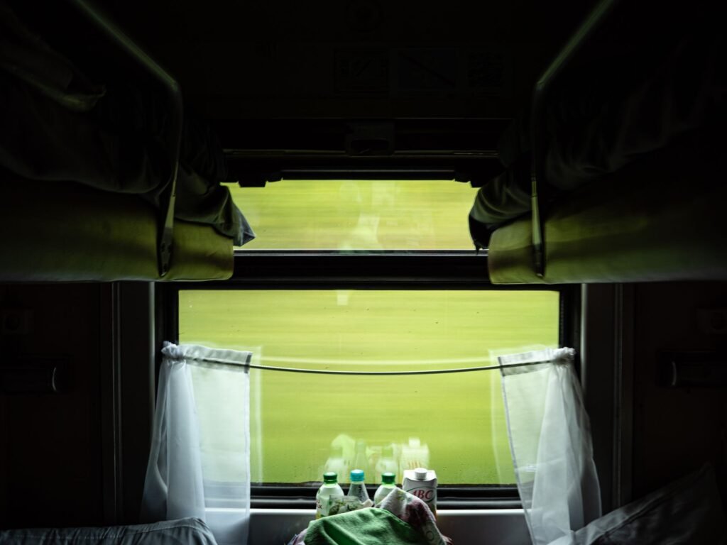 Inside of the sleeper train from Bangkok to Ubon Ratchathani.