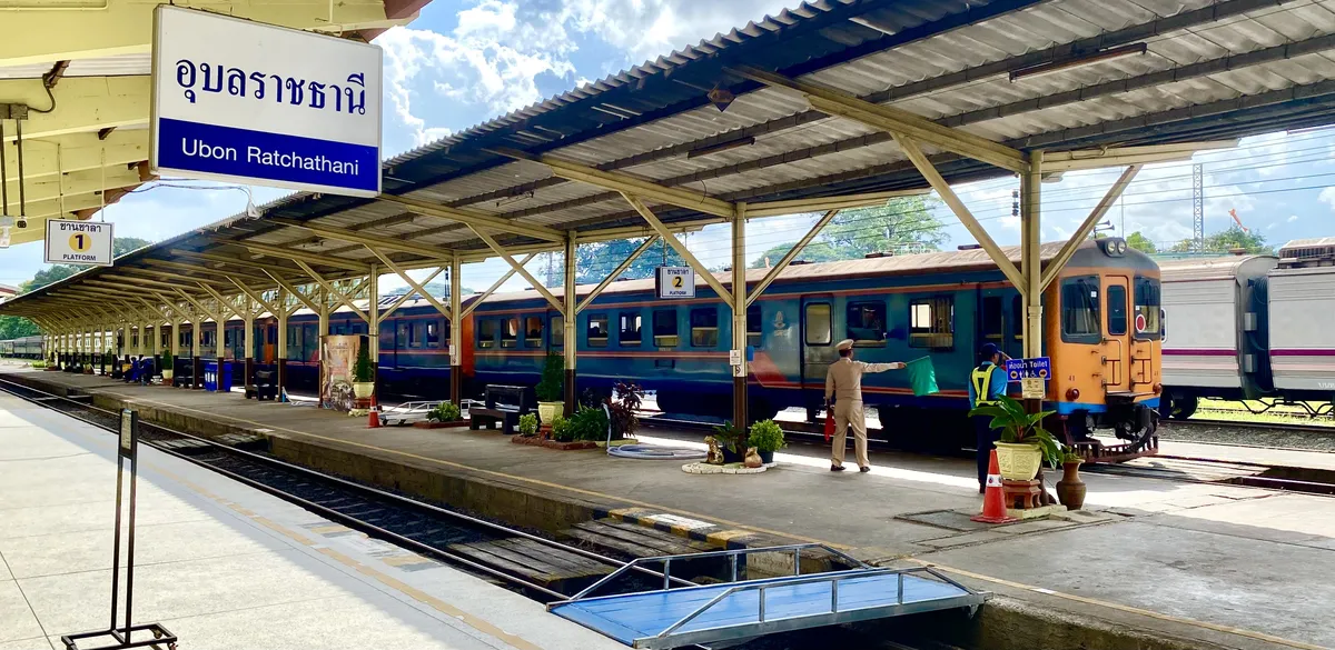 A clear view of platform one at the Ubon Ratchathani railway station in Isaan.